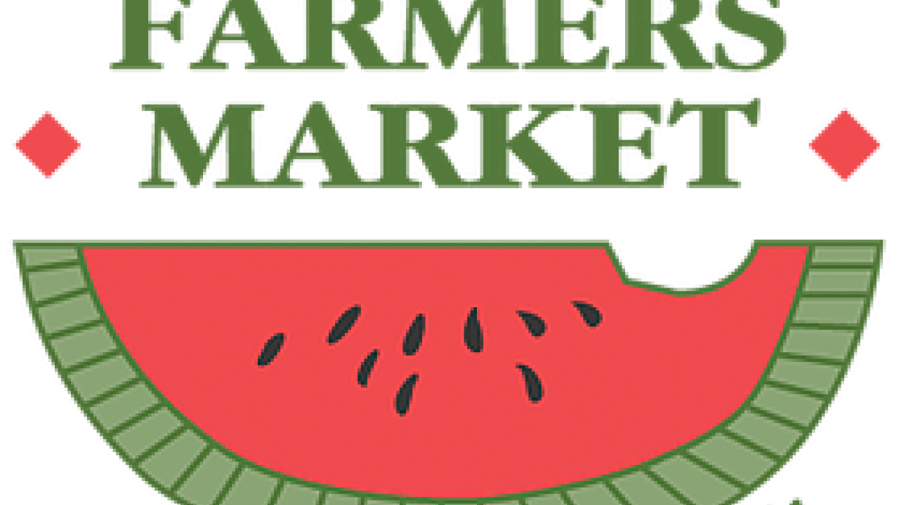 slice of watermelon with text reading davis farmers market california