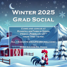 Rooster in the snow with a scarf announcing the winter social